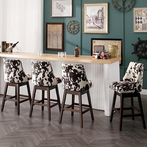 Janoray Counter Height Bar Stools Set of 2, Velvet Swivel Kitchen Stool Chairs with Back Mid Century Modern Barstool with Distressed Wood Legs for Dining Bar, Cow thumbnail 3