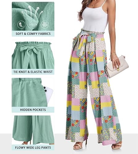 Lepunuo Wide Leg Pants for Women High Waisted Palazzo Pants Work Casual Flowy Tie Knot Trousers with Pockets thumbnail 3