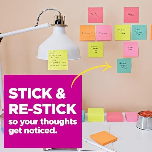 Post-it Super Sticky Notes, 3 x 3 in, Assorted Brights, 15 Pads | School Supplies and Oﬃce Supplies, 2X the Sticking Power thumbnail 4