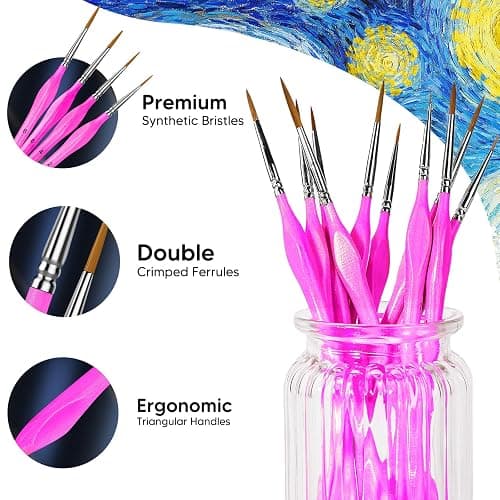 10PC Miniature Paint Brush for Fine Detailing, Detail Paint Brush,Small Painting Brushes for Art, Crafts, Acrylic, Watercolor, Model, Face, Paint by Number, Figurine (Magenta) thumbnail 5