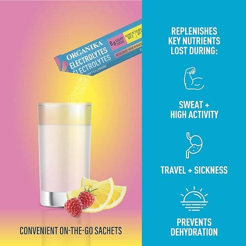 Organika Electrolytes Powder- Pink Lemonade Sachets- On the Go Sugar Free Hydration and Electrolyte Replenishment with Prebiotics and Vitamin C 3.5g x 20ct - Pink Lemonade - 3.5g x 20 thumbnail 5