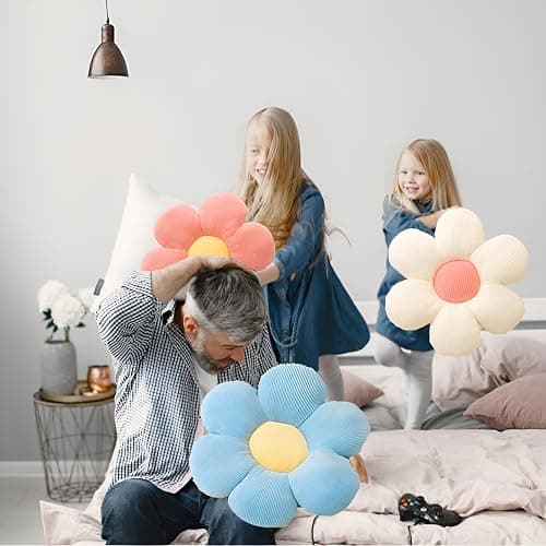 CANGHI Flower Pillow - 3 Pcs Flower Shaped Throw Pillow 15.7'' Cute Daisy Flower Pillow Flower Seating Cushions for Adults Kids Home Bedroom Sofa Chair Couch Decor (White/Lightpink/Pink, 15.74 in) thumbnail 7