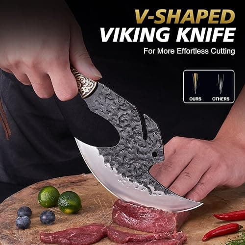 Topfeel Viking Knife Butcher Meat Cleaver Cutting Boning Knife Chinese Kitchen Axe with Sheath for Home & Outdoor BBQ Camping Knives Gift for Men Chirstmas Birthday thumbnail 3