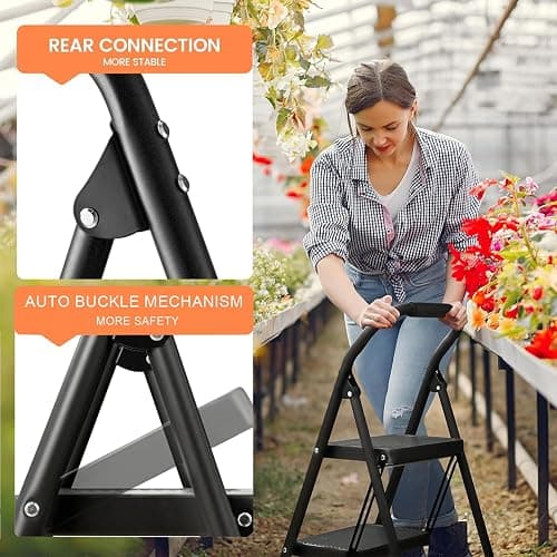 Step Stool for Adults,2 Step Ladder Folding 330lbs Anti Slip Step Stool,Foldable Ergonomic 2 Steel Stool with Wide Pedal for Home, Kitchen, Office (Matte Black) thumbnail 7