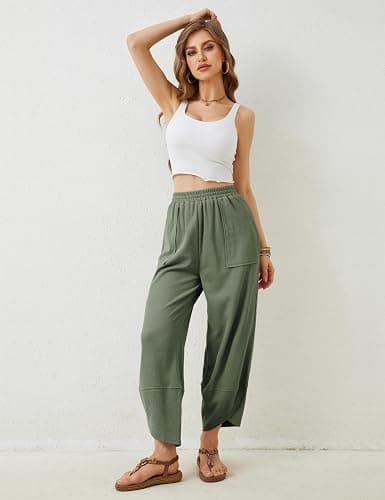 Xiaoxuemeng Womens Baggy Wide Leg Pants Casual Elastic Waisted Palazzo Harem Pants with Pockets thumbnail 7