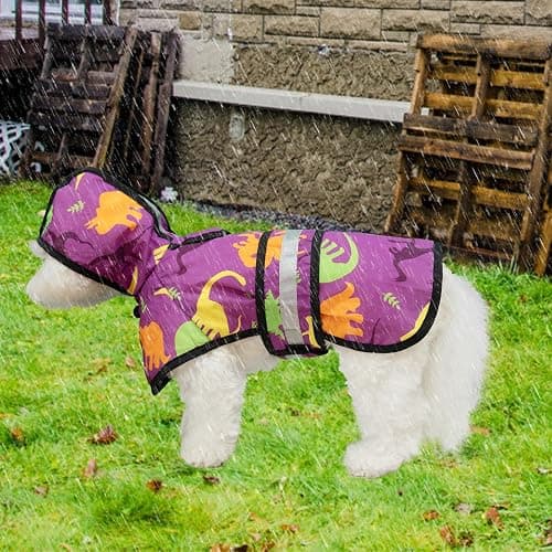 KOOLTAIL Dog Raincoat Hooded Slicker Poncho with Leash Hole, Raincoat for Small Medium Dogs, Waterproof Doggie Rain Jacket with Reflective Strip, Adjustable Breathable Puppy Rainwear-Dinosaur Cartoon thumbnail 5