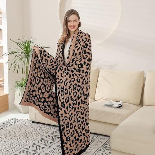 bearberry Fuzzy Leopard Knitted Throw Blanket Soft Cozy Warm Microfiber Blanket for Couch Sofa Bed Travel (Leopard, 50"x60") thumbnail 6