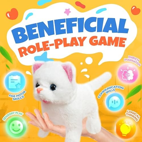SMILESSKIDDO Walking Cat Toys for Girls - Electronic Kitty Meow with Wagging Tail, Storage Cage and Accessories, Interactive Pet Care Playset, Gifts for Toddlers 1 2 3 4 5 6 Year Old thumbnail 5