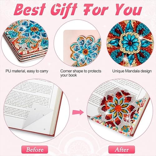 WIVICO 4 pcs Diamond Painting Bookmarks, DIY Diamond Art Kits for Adults, Book Corner - Protecting Bookmark Craft Supplies Kits for Book Lovers(Mandala C) thumbnail 3