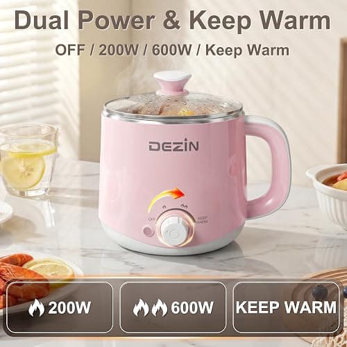 Dezin Hot Pot Electric, Rapid Noodles Cooker, Stainless Steel Electric Pot 1.6 Liter, Perfect for Ramen, Egg, Pasta, Dumpling, Soup, Porridge, Oatmeal with Temperature Control and Keep Warm Function thumbnail 5