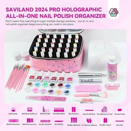 SAVILAND Nail Polish Organizer Bag: PU Leather Nail Polish Storage Organizer Holds 30 Bottles & Nail Lamp, Nail Polish Holder Travel Carrying Case Box Nail Tech Organizer Storage Bag for Nail Supplies thumbnail 3