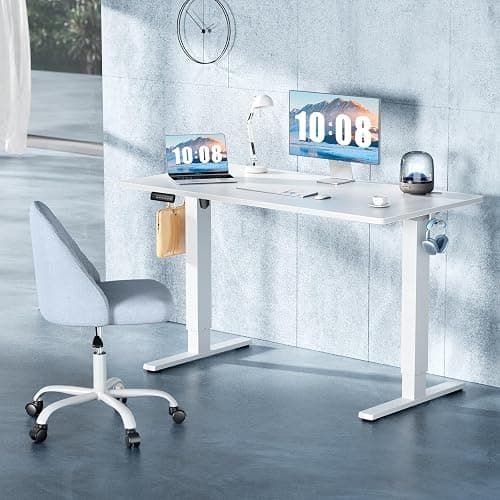 DUMOS 40 Inch Electric Standing Desk Height Adjustable, Sit to Stand Up Computer Workstations Work PC Table Home Office Study Writing Gaming Desks with Memory Presets for Walking Pad, Bedroom, White thumbnail 4