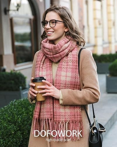 DOFOWORK Winter Scarf for Women - Womens Scarves for Cold Weather, Plaid Soft Tassel Wrap Blanket Scarf, 78.7"x24.8" thumbnail 5