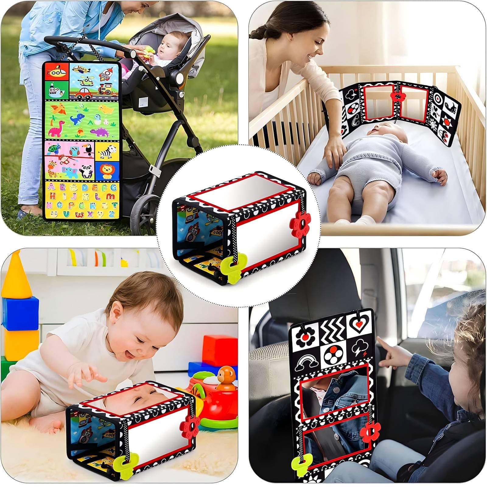 Double Tummy Time Mirror, Newborn Gifts Toys, Infant Toys 0-6 Months Brain Development Foldable Mirror, High Contrast Crawling Sensory Toy 3 6 9 12 Month Boy Girl thumbnail 5