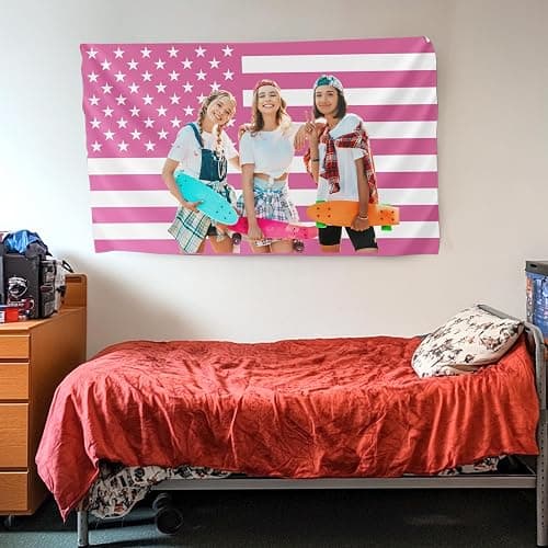 Custom Pink American US Flag 3x5 Ft, Personalized Funny Flags Design Your Own Image Logo Photo Text Single/Double Sided Customized Flag Tapestry for Bedroom Room Dorm Concerts Outdoor Garden Decor thumbnail 2