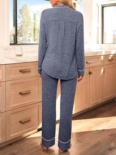 LILLUSORY Womens Pajamas Sets Long Sleeve Lounge Warm Sleepwear 2 pieces Fall Clothes With Pockets thumbnail 4