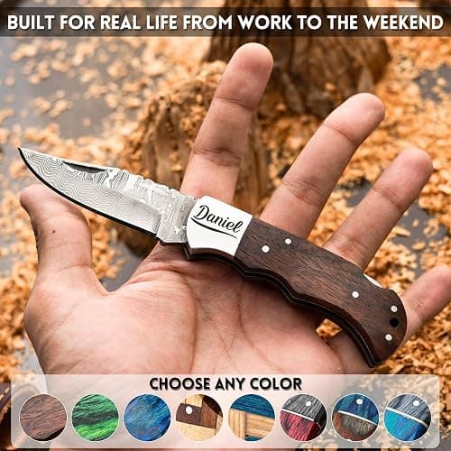 Personalized Damascus Pocket Knife thumbnail 6