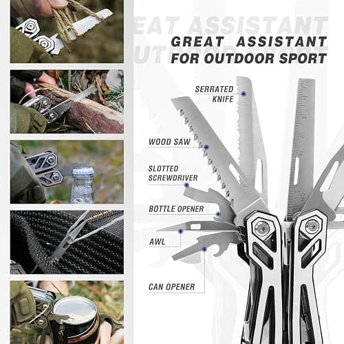 MOSSY OAK Multitool, 21-in-1 Stainless Steel Pocket Knife with Screwdriver Sleeve, Self-locking Pliers with Sheath-Perfect for Outdoor, Survival, Camping, Hiking, Simple Repair - 21-in-1 - Silver thumbnail 6