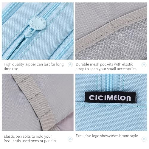 CICIMELON Big Capacity Pencil Case 3 Compartments Pen Pouch Bag Multifunctional Organizer for School Office, Haze Blue thumbnail 6