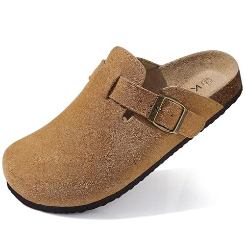 KIDMI Genuine Suede Clogs for Women Cork Footbed Sandals Leather Mules Potato Shoes with Arch Support - Image 1