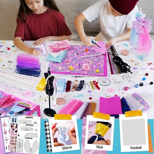 1000+PCS Fashion Designer Kit for Girls with 6 Mannequins, Sewing Craft Kit | Gifts for Girls Ages 6-12, Make 80+ Outfits, Arts and Crafts Kits for Kids, Sewing and No-Sew Modes, DIY Girls Toys Present thumbnail 6