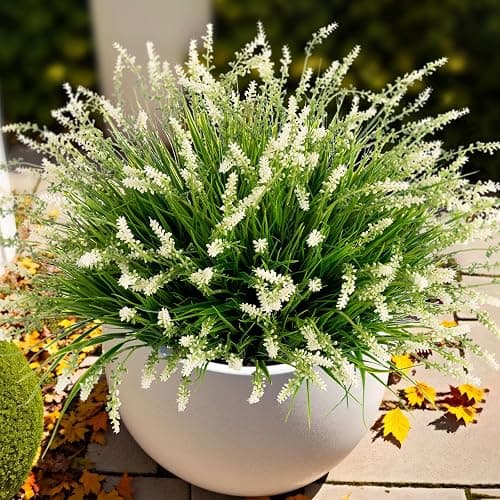 Ammyoo Artificial Faux Plants Flowers for Outdoor Decorations, Fake Monkey Grass for Outside Porch Patio, No Fade Realistic Greenery Plant, UV Resistant Artificial Shrubs for Courtyard Window Garden - Image 1