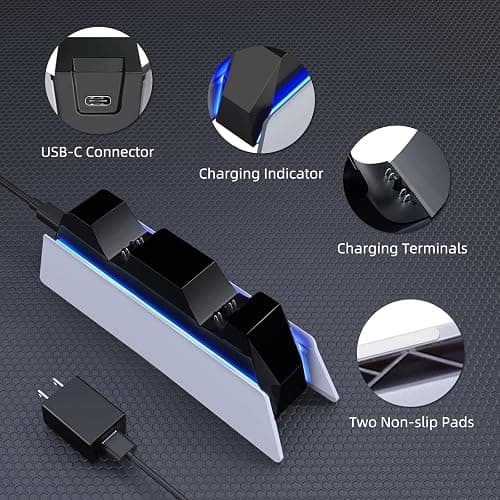 afbptek PS5 Controller Charging Station Dock, Dual Charging for Dualsense, playstation 5 Wireless Accessories with Blue LED ON/Off Automatically thumbnail 5