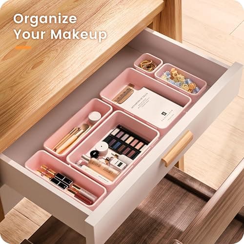 【Military Grade】A-LuGei Drawer Organizer,【𝟱𝗦𝗶𝘇𝗲】Makeup organizer,【Holds 177 Items】Bathroom Organizers and Storage,Organization and Storage,Desk Drawer Organizer for Vanity【Pink】 thumbnail 3