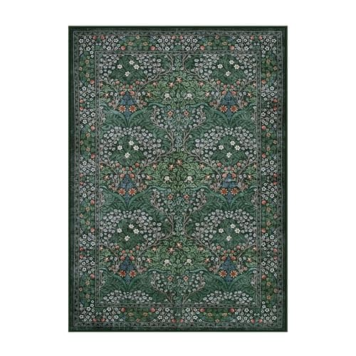 Lahome Floral Dark Green Area Rugs 5x7, Soft Washable Rugs for Living Room Bedroom, Boho Non Slip Low Pile Forest Giverny Carpet for Farmhouse Dining Room Office, Dark Green thumbnail 7