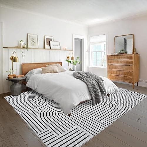 ROYHOME Washable Rug 5x7 Area Rugs for Living Room, Abstract Rug for Bedroom, Soft Rainbow Non Slip Rugs with Rubber Back, Low Pile Stain Resistant Boho Geometric Carpet for Dining Room, Blackwhite thumbnail 8