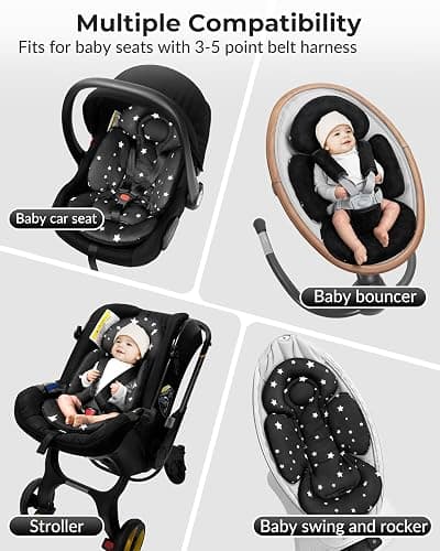 TinlyFinly Newborn Car Seat Insert, Head and Body Support, Reversible Infant Insert Compatible with Baby Carseat, Stroller, Mamaroo Swing, Rocker, Bouncer. Baby Car Seat Cushion - Black thumbnail 4