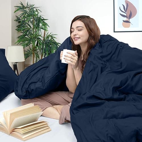 Duvet Cover Twin/Twin XL, 3 PC Cotton Like Polyester, Zipper Closure, Navy | Extra Soft and Breathable, Wrinkle & Fade Resistant, Includes Duvet Cover and 1 Pillow Sham, Comforter Not Included, OekoTex thumbnail 2