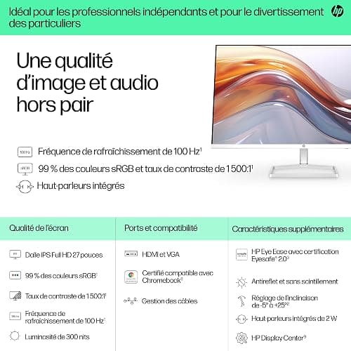 HP 527sa Écran 27" 100Hz 5ms Full HD IPS avec haut-parleurs intégrés (1920 x 1080 Pixels, antireflet, 300 nits, écran inclinable) Noir thumbnail 3