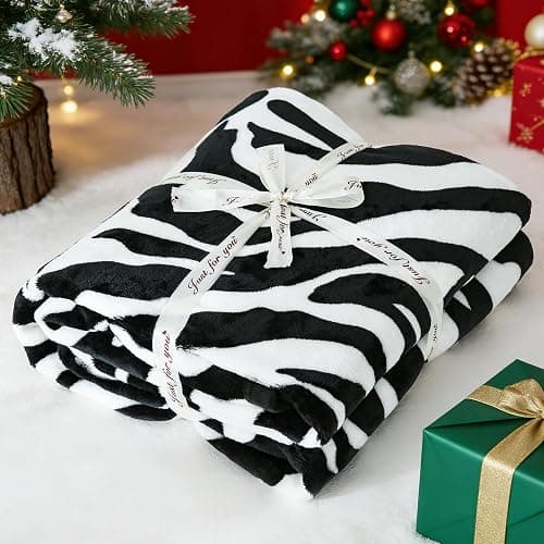 PU MEI Fuzzy Flannel Throw Blanket for Sofa, Couch, Bed, Black and White Zebra Print Blanket Animal - Lightweight Double Sided Cozy Super Soft Blankets, 50" x 60" inches thumbnail 5