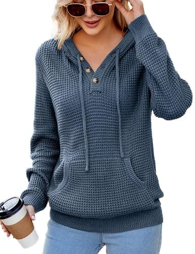 VIMPUNEC 2025 Fall Womens Hoodies Oversized Casual Fashion Sweaters Long Sleeve V Neck Knit Pullover Tops - Image 1