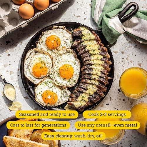 Lodge Round Seasoned Cast Iron Griddle 10.5 Inches - Round-Shaped, Pre-Seasoned Iron Griddle Pan - Non-Toxic, PFAS-Free Cookware - Compatible with Stovetop, Oven, Grill, or Campfire thumbnail 5
