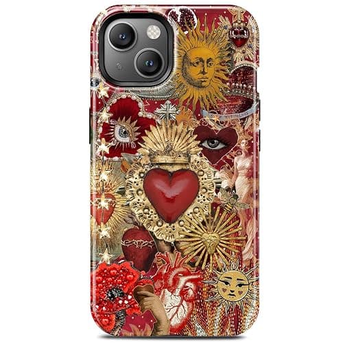TAMUEL for iPhone 14 Case, Vintage Sacred Heart Sun Collage Phone Case, Compatible with Magsafe, Trendy Red Mosaic Celestial Evil Eye Magnetic Slim Shockproof Protective Women Girl Men Cover - Image 1