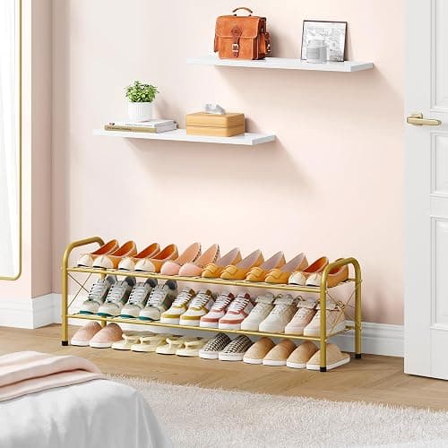 Hoctieon 2 Tier Shoe Rack for Closet, Durable Mesh Style Shoe Rack, Entryway Shoe Shelf, Shoe Storage Organizer for Hallway, Bedroom, Living Room, Wardrobe, Gold thumbnail 5