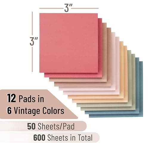 Mr. Pen- Sticky Notes, 3"x3", 12 Pads, 600 Sheets, Vintage Colors | Sticky Notes Bulk, Self-Stick Note Pads, Perfect for Office, School, Home, Study & Organization thumbnail 3