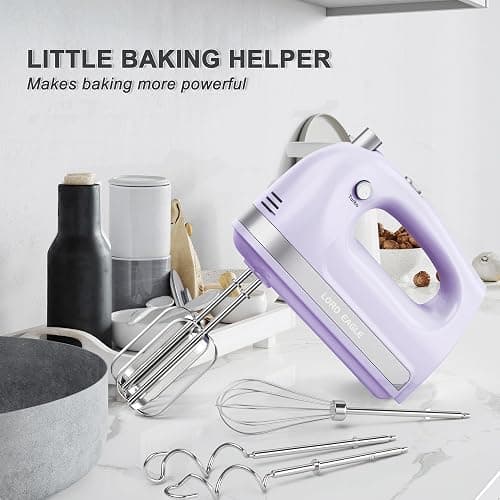 Lord Eagle Hand Mixer Electric Handheld 400W, 5-Speed Lightweight Kitchen Mixer with Storage Case, 5 Stainless Steel Attachments for Baking Cake Egg Cream Food Beater, Turbo+Eject Button, Purple thumbnail 8