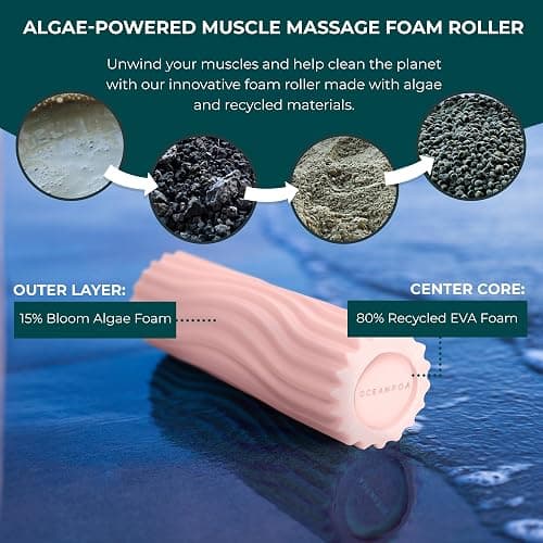Oceanfoam Ripple Travel Foam Roller (11" x 3.35") Firm Mini Foam Roller for Physical Therapy, Deep Tissue Massage, Back Pain - High Density, Ergonomic Wave Textured - Yoga, Pilates, Exercise (Blush) thumbnail 7