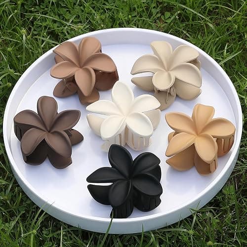 Sisiaipu Hawaiian Plumeria Flower Claw Hair Clips - 6 Pcs Large for Thick Hair and Thin for Beach, Hair Accessories for Women and Girls - Khaki thumbnail 5