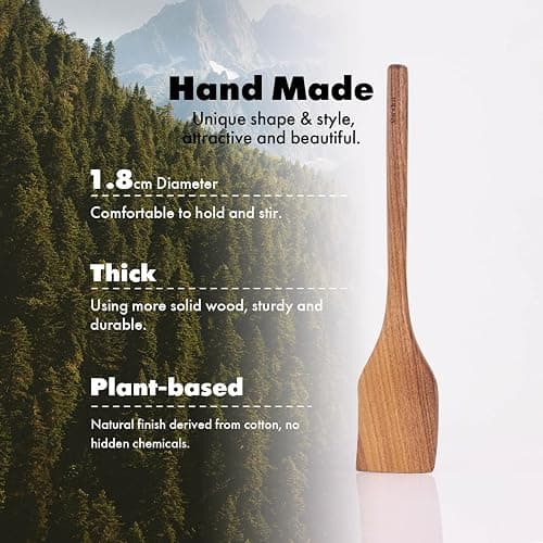 Acacia Wood Utensils Set - 6 Piece Handmade Wooden Spoons for Cooking, Natural Acacia Wood Kitchen Utensils for Non-stick Cookware, Turner, Serving Spoon, Slotted Spoon, Soup Ladle, Spaghetti thumbnail 5