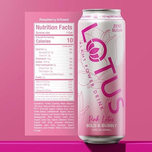 Pink Lotus Plant Power Drink™ | Sugar Free, Low Calorie | 160 mg Natural Caffeine from Green Coffee Bean | Plant-Based Ingredients | Zero Sugar | 10 Calories | 12 oz Cans | 12 Count thumbnail 2