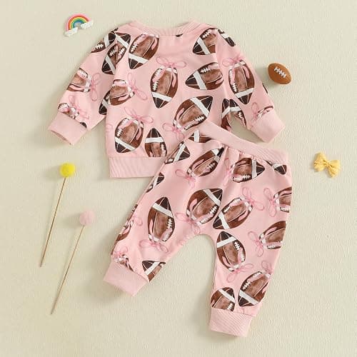 Toddler Baby Girls Football Outfit Funny Rugby Bow Print Sweatshirt Top Pants Set 2Pcs Fall Sport Pullover Clothes thumbnail 6