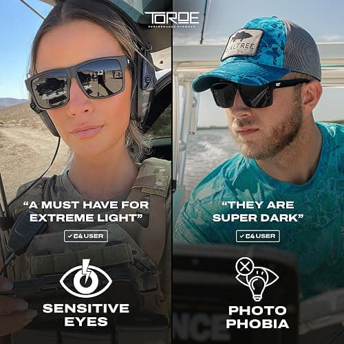 TOROE Super Dark Black Out Polarized Sunglasses Extreme Light Sensitivity Advanced UV Protection C4 Impact Resistant thumbnail 2