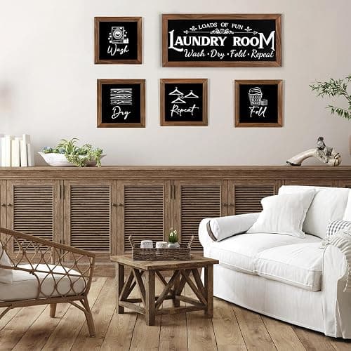 Laundry Room Wall Decor Set of 5 - Farmhouse Wood Signs with Wash Dry Fold Put Away, Rustic Laundry Room Art with Wood Frame Decorative Room Sign thumbnail 7