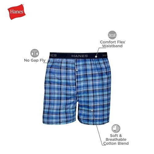 Hanes Men's Underwear Boxers Pack, Cool & Breathable Cotton Underwear, Moisture-Wicking Boxers for Men thumbnail 2