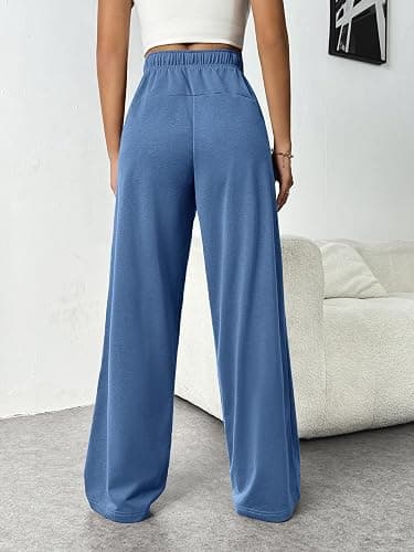 PINSPARK Wide Leg Sweat Pants for Womens High Waisted Baggy Sweatpants Casual Drawstring Workout Pants with Pockets thumbnail 3