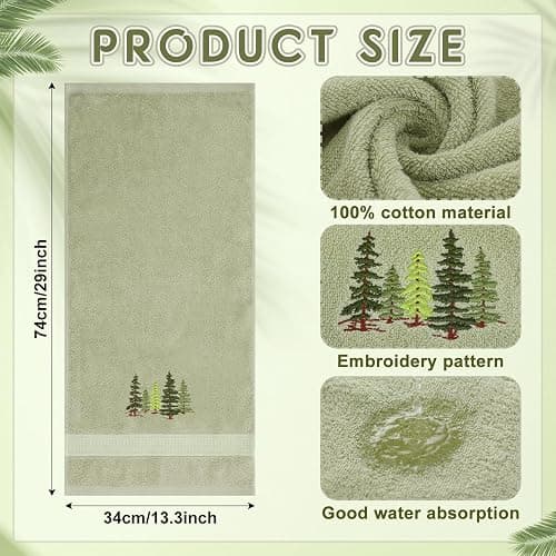 SmoothNovelty 2 Pcs Forest Hand Towels Gray Green Bathroom Decor 14x29 Inch Embroidered 100% Cotton Soft Absorbent Nature Scene Decorative Hand Towels for Bathroom Kitchen thumbnail 3